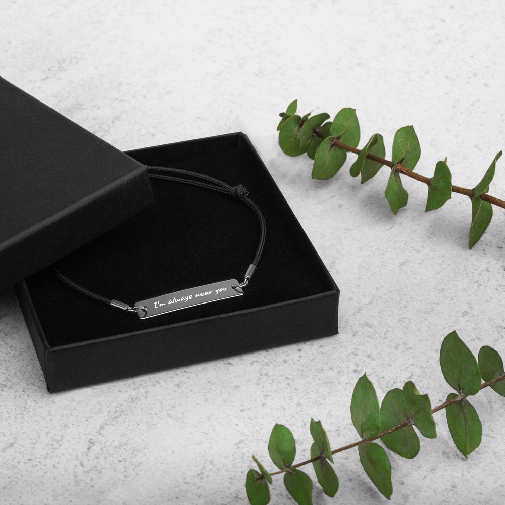 Engraved Silver Bar String Bracelet